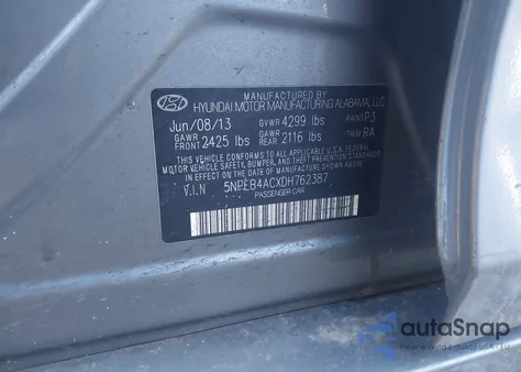 2013 Hyundai Sonata Gls из США, поврежденный, VIN 5NPEB4ACXDH762387